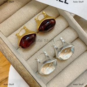 [COD] Auto Stuff 1คู่ย้อนยุคสีน้ำตาลใสเรซิ่นต่างหูห่วงเรขาคณิตโลหะเคลือบสำหรับผู้หญิงเครื่องประดับโลหะแบบเรียบง่ายของขวัญแต่งงานงานปาร์ตี้