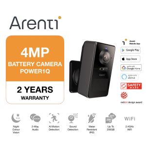 ARENTI POWER1Q – Wireless Outdoor Battery Camera | 2.5K UHD 4MP | CCTV IP Cam | Water Resistant