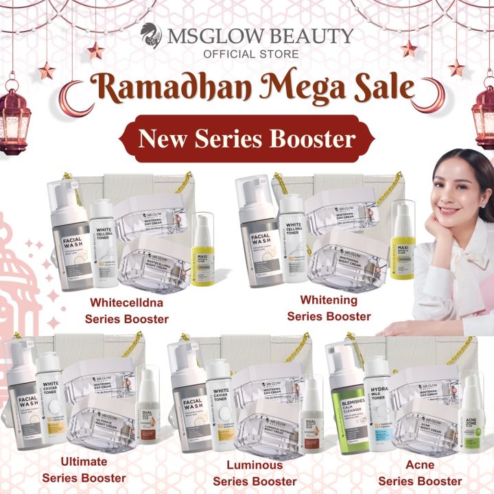 Ms Glow Paket Wajah ISI 5 ( Whitening / Luminous / Acne / Ultimate / White Cell DNA ) Free Essence Mini