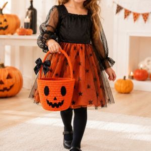 LABAICAI Woven Pumpkin Candy Bucket Cotton Rope Halloween Theme Pumpkin Gift Basket Gift Storage Container Decorative Bow Gift Storage Basket Halloween