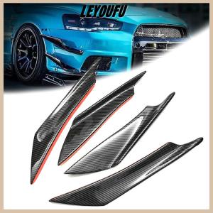 LEYOUFU กันชนรถคาร์บอนไฟเบอร์4ชิ้นครีบแยกคานาร์ดสปอยเลอร์มีดอากาศ