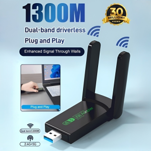 【บินเร็ว】อะแดปเตอร์ USB การ์ดเครือข่ายไร้สายแบบไร้ไดรฟ์แบนด์คู่ 1300M การ์ดเครือข่าย  ไร้สายสำหรับพีซีและแล็ปท็อป