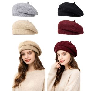VIVAZ Retro Winter Knitting Berets Hat Solid Color Warm French Artist Hat Elegant All Matched Felt Berets Autumn and Winter