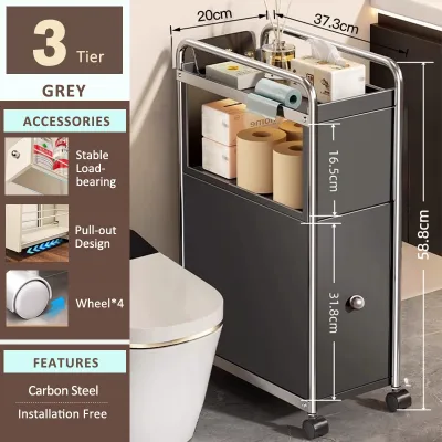SJorage Bathroom Organizer Cabinet Drawer With Wheels Stainless Steel Gap Storage Cabinet