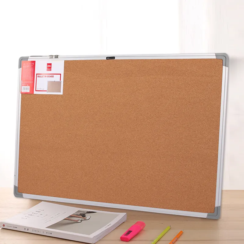 Deli Cork Board 90 x 60cm Hard Fibre Board, Aluminium Frame with ABS Corner, Hangable Holes in Plastic Corners E39053