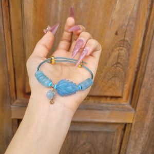Q424 Vòng cáp lu thống ngũ điếu hồ ly chúa túi tiền Aquamarine treo móc V10k cho Thủy và Mộc - Phong Thủy TUDO P