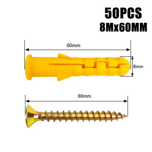 50set Fiser M8 Sekrup Gantungan Tembok Fiser M8x60mm Kuningsekrup Dinding Tembok Angkur Wall Anchor