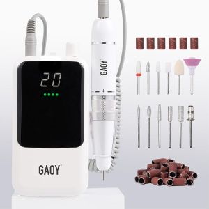 Máy khoan móng không dây sạc lại GAOY cho người mới bắt đầu máy dũa móng điện với 12 mũi khoan và bộ băng nhám cho acrylic và gel màu hồng