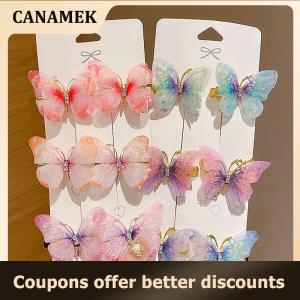 【 CANAMEK 】 Random Colorful Butterfly Hairpins Girl Hair Clips Barrettes Women Sweet Hair Ornament Rainbow Headwear Fashion Hair Accessories