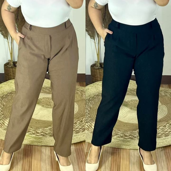 ArspireFashion Plus Size High Waist Stretchable Trousers for Women Black  Office Pants Up to 46
