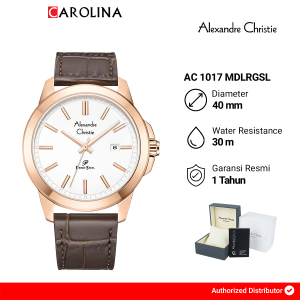 Jam Tangan Pria Alexandre Christie Primo AC 1017 MDLRGSL White Dial Brown Leather Strap