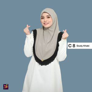 Tudung Sarung Aura Tow Tone Sulam | Tudung Sulam Mosscrepe | New Arrival Instant Hijab