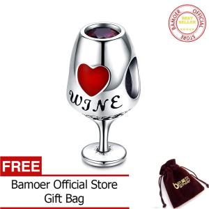 BAMOER Free Shpping Crazy Sale 925 Sterling Silver August Win e Cup Heart Pave Charm Beads fit Charm Bracelets & Necklaces Jewelry Making SCC788