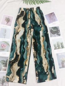 2022ใหม่ กางเกงผ้าชีฟองลายดอก ทรงตรง เอวสูง กางเกงทรงหลวม