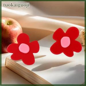 tuokaiguoji Fashion Red Acrylic Large Flower Earring For Women Girls Minimalism Summer Vacation Charms Jewelry Gift