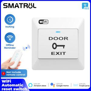 SMATRUL Tuya Smart Access Control WIFI Door Control Switch RF433 Intelligent Automatic Reset Exit Button Remote Door Opening Smart Life App Voice Opening Remote Controller For AlexaGoogle Home