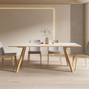 Dining Table Chair Combination Household White Waxwood Rectangular Small Apartment Solid Wood Rock Board
