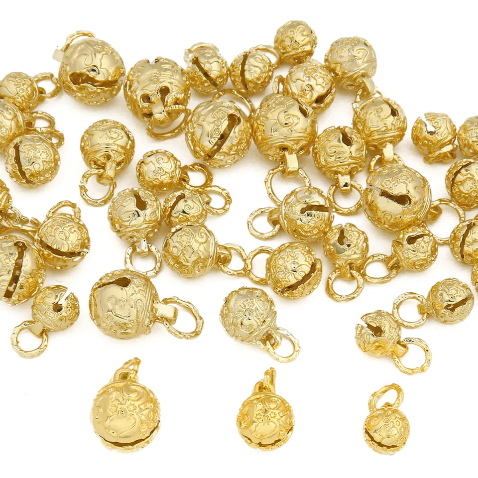 1PC 8-12mm 18K Gold Plated Copper Cute Tiger Head Bell Pendant for