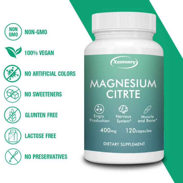Magnesium Citrate Capsules 400 mg Energy Production Supports Nervous System Function Muscle and