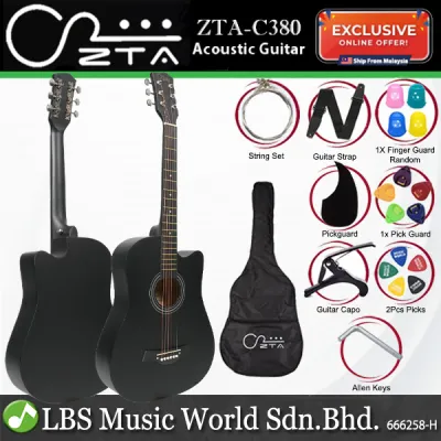 ZTA 38 Inch Acoustic Guitar Cutaway Starter Pack Folk Guitar Package - Black
