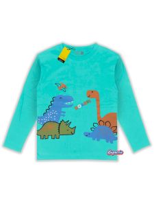 Kaos anak laki laki distro umur 1-8 tahun motif dinosaurus tyrex ROAR warna tosca muda bahan adem