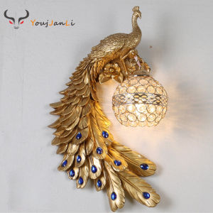 YJL European creative peacock decoration wall lamp crystal lamp colorful living room decoration floor lamp bedroom bedside standing lamp indoor lighting aisle stairwell modern bedroom bedside background wall lamp simple LED corner lamp