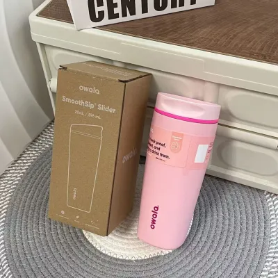 12 Colors The Newest Design! Owala SmoothSip Slider Insulated Inside The Ceramic Coffee Tumbler Reusable Iced Coffee Cup Hot Coffee Travel Mug BPA Free 20oz