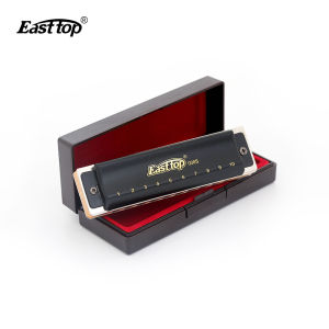 Easttop Harmonica 10 Hole Blues Harmonica Advanced Metal Mouth Organ with Silver Color Cover Top Grade for Professional Player Beginner Students Children Kids Birthday Gift T008S