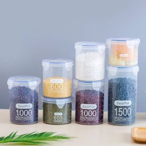 YIYU STUDIO Hình trụ Lọ kín thực phẩm trong suốt Chống ẩm PP Bình kín thực phẩm bằng nhựa Hộp đựng thực phẩm Chống rò rỉ Hộp đựng đồ nhà bếp Ngũ cốc số lượng lớn