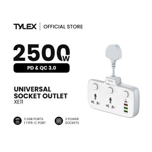 Tylex XE11 2 Universal Outlets Socket Converter Power Extension Cord With Overload Protector Power Strip