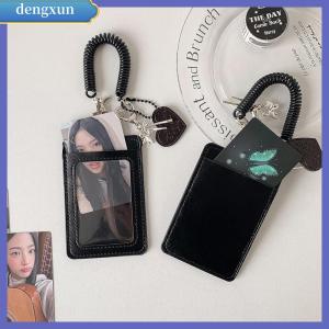 DENGXUN Double Card Slot Card Holder PU Leather with Lanyard ID Card Holder Fashion Card Bag