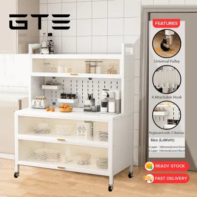 GTE 5/6 Layer Multipurpose Cabinet Cupboard Household Kitchen Storage Cabinet Rack Shelves Steel Rak Dapur Almari Kabinet - Fulfilled by GTE
