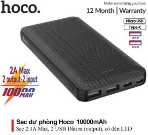 Pin Sạc Dự Phòng 20000mAh Chính Hãng Hoco đèn báo pin 2 cổng ra tích điện dùng cho các dòng điện thoại