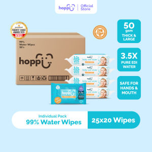 [CARTON] Hoppi Premium 99% Baby Water Wipes (20 Wipes x 25 Packs)