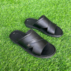 Dép Nam Trường Hải Da Bò Quai Ngang Đen Nâu Đế Cao 3cm Phong Cách Thường Ngày