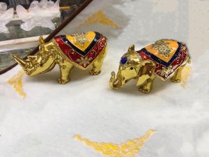 Fengshui Bejeweled Golden Rhinoceros & Elephant