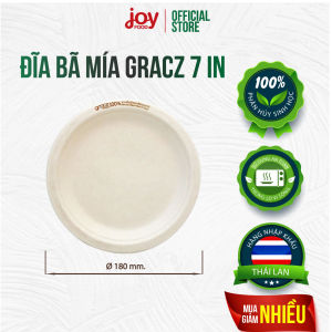 50 đĩa bã mía Gracz (Thái Lan) 7in đĩa dùng 1 lần phân hủy sinh học 100% cứng cáp hơn đĩa giấy và không cán màng nhựa P011