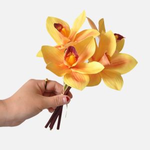 NOBLELYN Decorative Artificial Cymbidium Flowers Long Branches Magnolia Simulated Orchid Bouquet  Real Touch Artificial Faux Plants Wedding Decoration