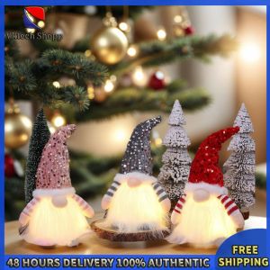 Vktech Christmas Home Decor Lighted Dwarf Santa Claus Plush Rudolph Statue for Festive Decorations