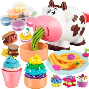 Ready stock😻Cartoon cow colo clay noodle machine Play house ultra light clay plasticine boy and girl diy toy set