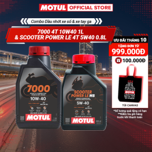 Combo Dầu nhớt xe máy MOTUL 7000 4T 10W40 1L và xe tay ga Scooter Power LE 4T 5W40 0.8L