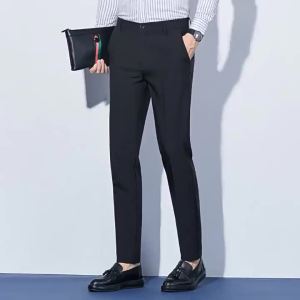 Spring and Autumn New Solid Color Mens Slim Fit Trousers Elastic Casual Pants Mens Slim Fit Trousers Mens Straight Pants