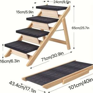 2-in-1 Design Wooden Pet Steps and Ramp Combo Foldable Access for Beds Steps Structure for Pets of Small to Large Size