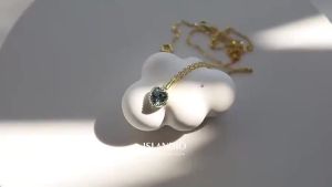 FCS925 sterling silver plated with 14k gold necklace Heart-shaped sea blue zircon pendant Simple Personalization Retro fashion Essential for commuting and gatherings
