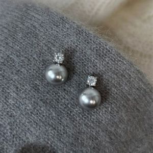 Gray Zircon Simple Earrings Korean Fashion Elegant Earring Ear Studs Accessories Jewelry for Women Girls