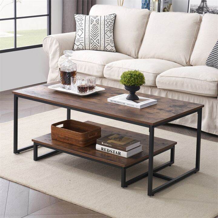 Simple coffee table double-layer solid wood living room coffee table ...