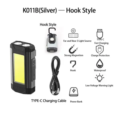 Portable COB Work Light USB Rechargeable LED Flashlight Portable Lantern Camping Light Type-C Mobile Power Function Light