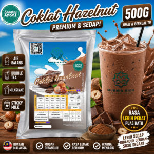 Mukmin Rich Chocolate Hazelnut Powder 500g | Premium Beverage Mix for Large Dispenser Drinks Sticky Milk Ice Blended & Ice Cream