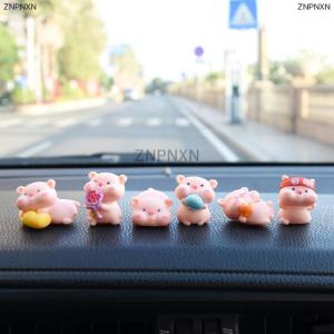 [COD] ZNPNXN กระจกมองหลังสำหรับตกแต่งภายในรถยนต์รูปหมูน่ารัก6ชิ้น เซ็ตคอนโซลกลางรถยนต์เครื่องประดับสำหรับตกแต่งรถยนต์