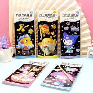 12 Sheets Sanrio Magic Rainbow Color Scratch Art Painting Paper Card Kit Cartoon Kuromi My Melody Drawing Board Kids DIY Educational Toys